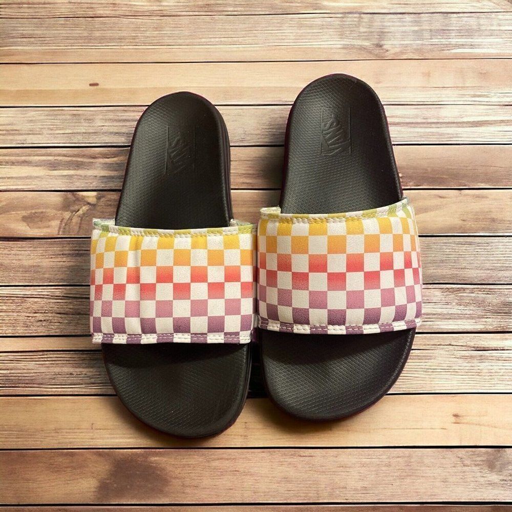 Vans Rainbow Check Multicolor Slip On Slide Sandals-Sz Missy 6